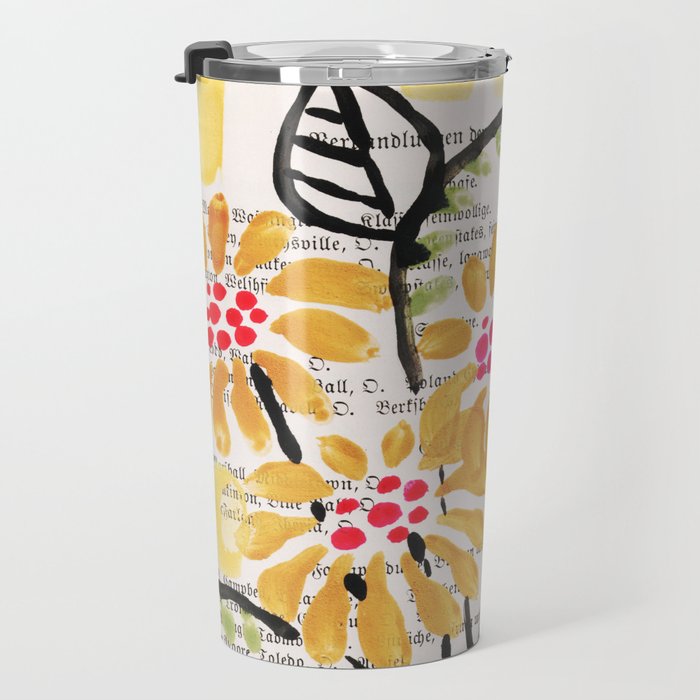 Gouache 2, still life: flowers in a vase with striped wallpaper Travel Mug Gallery Image 3