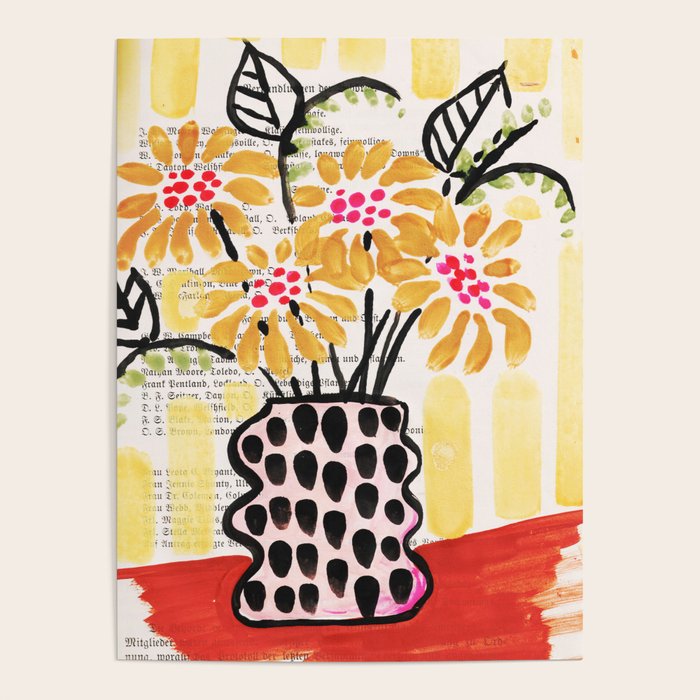 Gouache 2, still life: flowers in a vase with striped wallpaper Poster Gallery Image 4