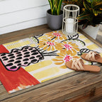 Gouache 2, still life: flowers in a vase with striped wallpaper Outdoor Rug Gallery Image 2