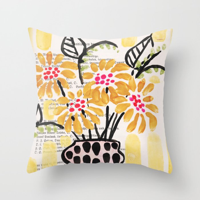 Gouache 2, still life: flowers in a vase with striped wallpaper Throw Pillow Gallery Image 6