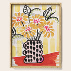 Gouache 2, still life: flowers in a vase with striped wallpaper Serving Tray Gallery Image 1