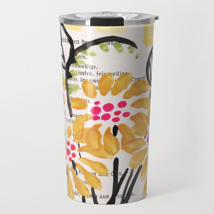Gouache 2, still life: flowers in a vase with striped wallpaper Travel Mug Gallery Image 1