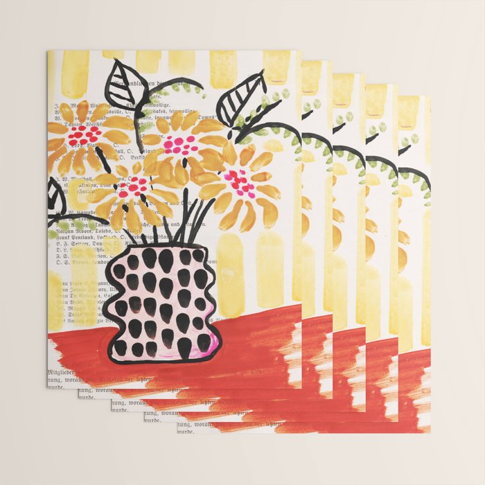 Gouache 2, still life: flowers in a vase with striped wallpaper Wrapping Paper Gallery Image 3
