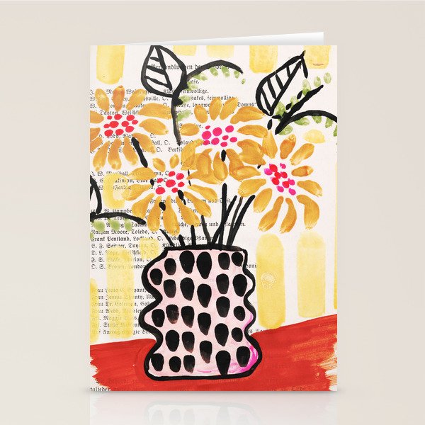 Gouache 2, still life: flowers in a vase with striped wallpaper Stationery Card Gallery Image 1