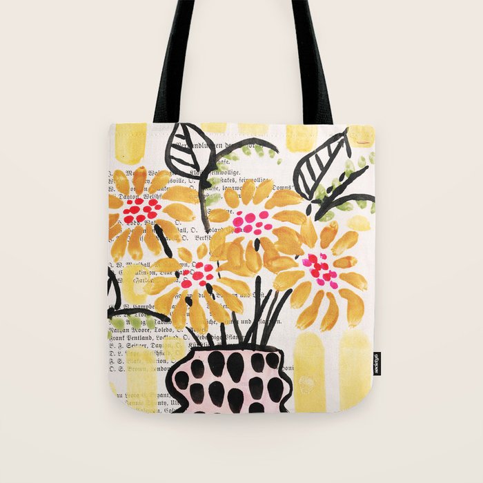 Gouache 2, still life: flowers in a vase with striped wallpaper Tote Bag Gallery Image 1