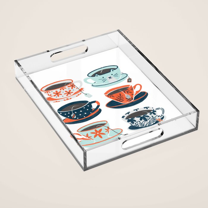 Tea Time - Coral & Teal Acrylic Tray Gallery Image 1