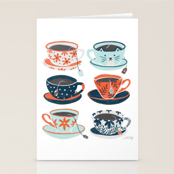 Tea Time - Coral & Teal Stationery Card Gallery Image 2
