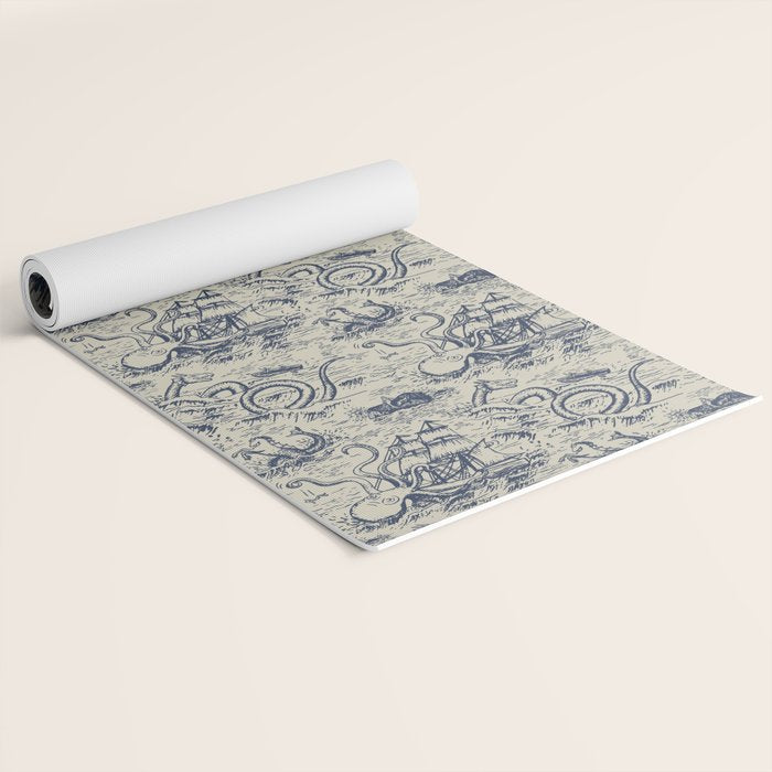 Mythical Sea Creatures Toile de Jouy Yoga Mat Gallery Image 2