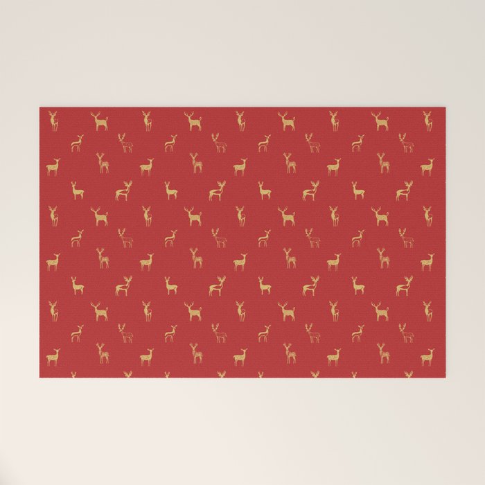 Vintage christmas deer animal pattern art Welcome Mat Gallery Image 1