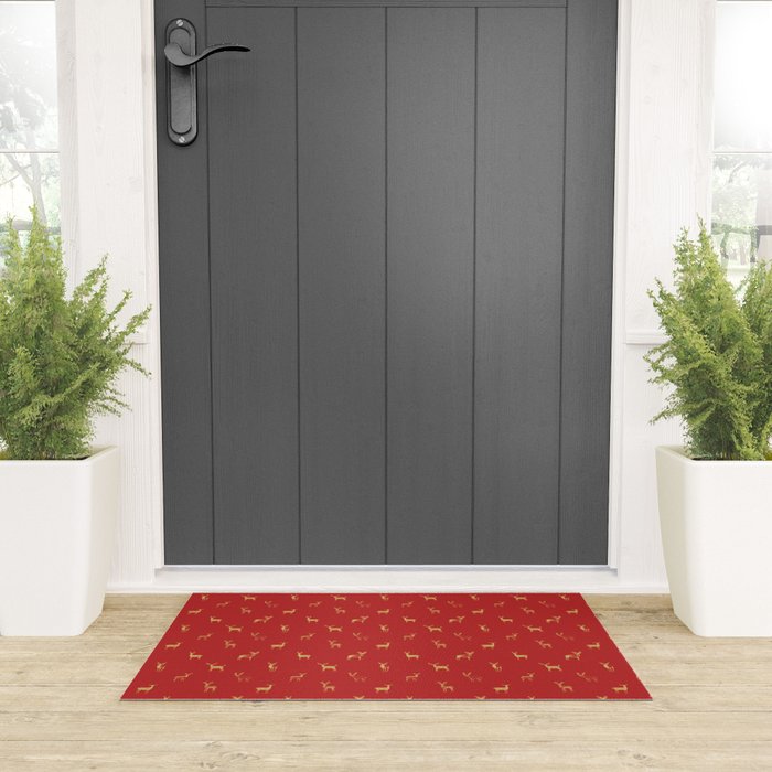 Vintage christmas deer animal pattern art Welcome Mat Gallery Image 3