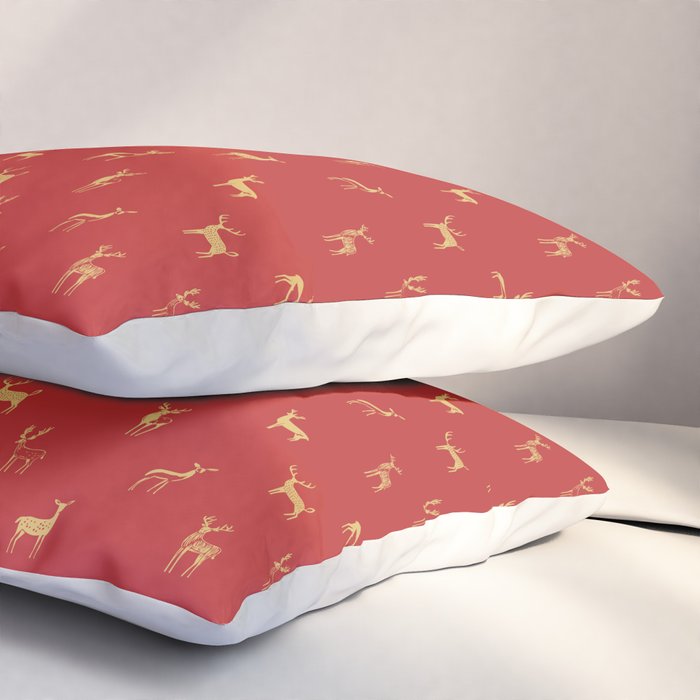 Vintage christmas deer animal pattern art Pillow Sham Gallery Image 3