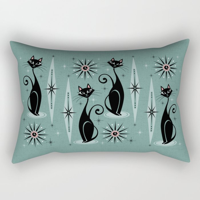 Mid Century Cats and Clocks -Spearmint Custom©studioxtine Rectangular Pillow Gallery Image 1