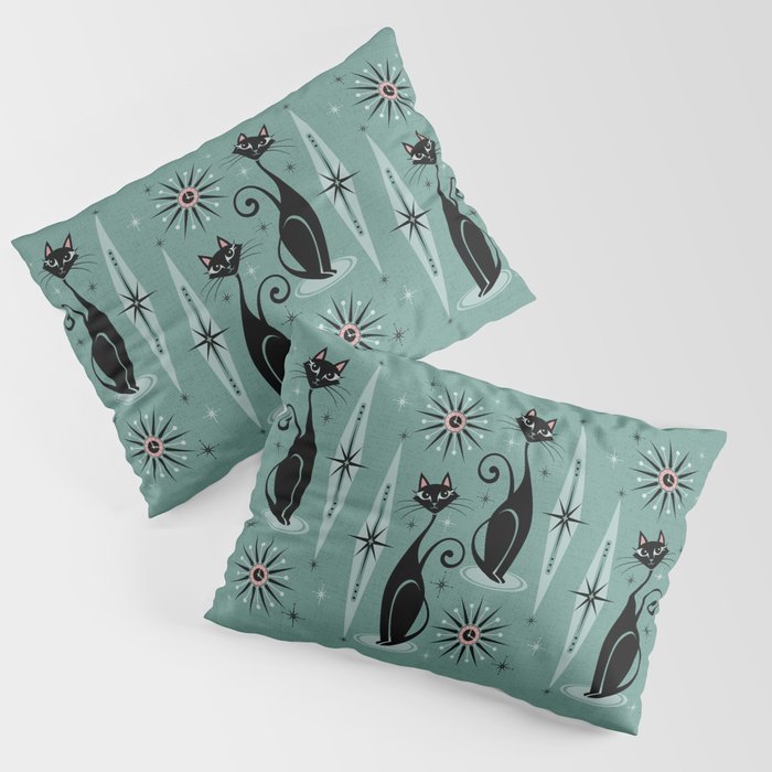 Mid Century Cats and Clocks -Spearmint Custom©studioxtine Pillow Sham Gallery Image 1