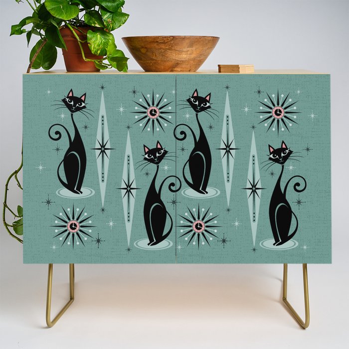 Mid Century Cats and Clocks -Spearmint Custom©studioxtine Credenza Gallery Image 1