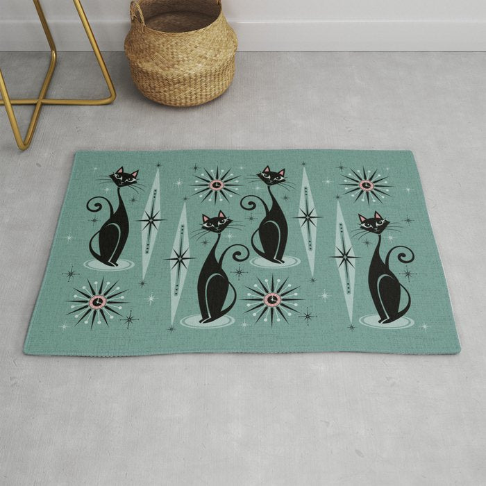 Mid Century Cats and Clocks -Spearmint Custom©studioxtine Rug Gallery Image 1