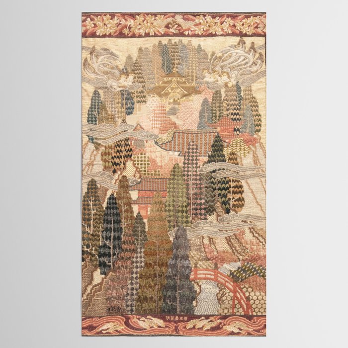 Antique 1920's Chinese Art Deco Abstract Landscape Tapestry Tablecloth Gallery Image 2