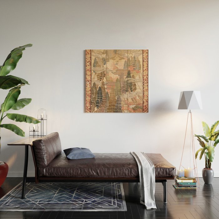 Antique 1920's Chinese Art Deco Abstract Landscape Tapestry Wood Wall Art Gallery Image 2