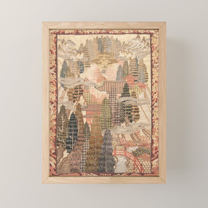 Antique 1920's Chinese Art Deco Abstract Landscape Tapestry Mini Art Print Gallery Image 1