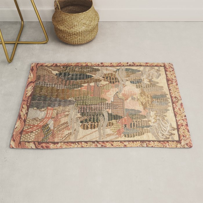 Antique 1920's Chinese Art Deco Abstract Landscape Tapestry Rug Gallery Image 1