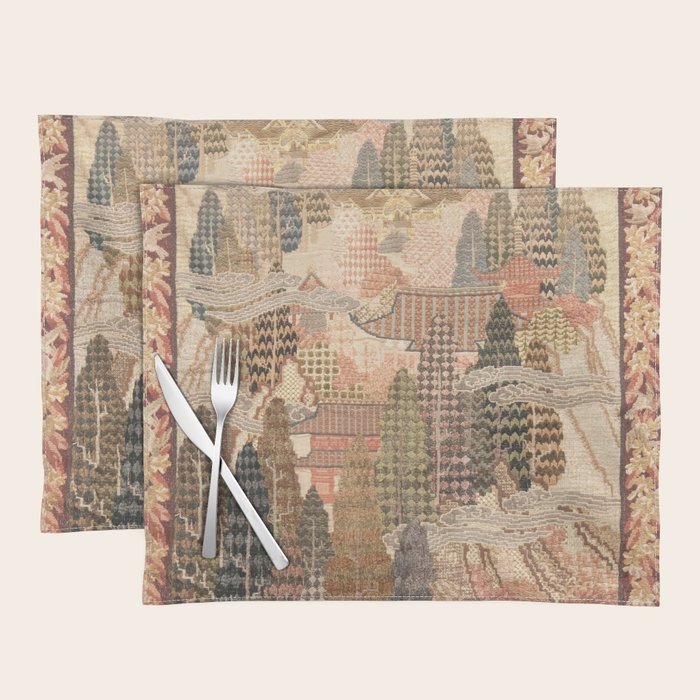 Antique 1920's Chinese Art Deco Abstract Landscape Tapestry Placemat Gallery Image 1
