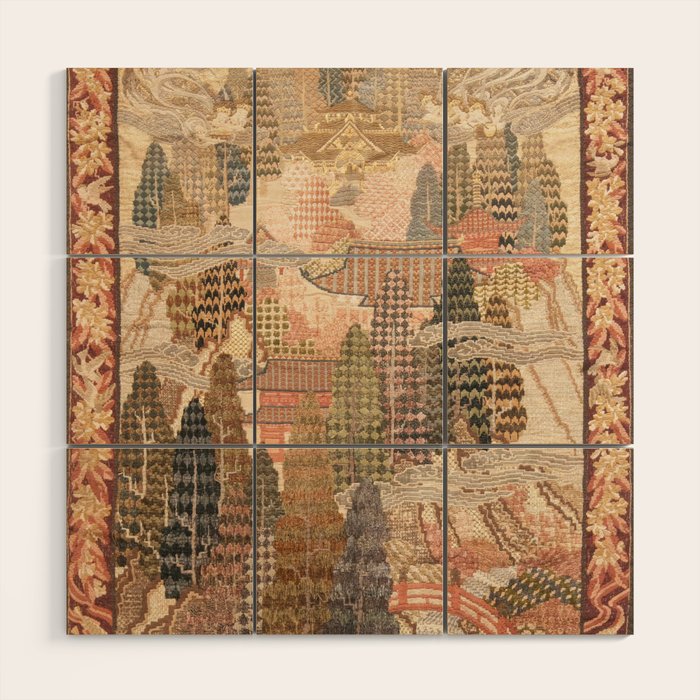 Antique 1920's Chinese Art Deco Abstract Landscape Tapestry Wood Wall Art Gallery Image 1