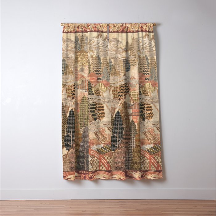 Antique 1920's Chinese Art Deco Abstract Landscape Tapestry Window Curtain Gallery Image 3