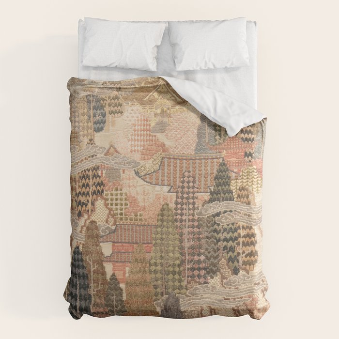 Antique 1920's Chinese Art Deco Abstract Landscape Tapestry Duvet Cover Gallery Image 6