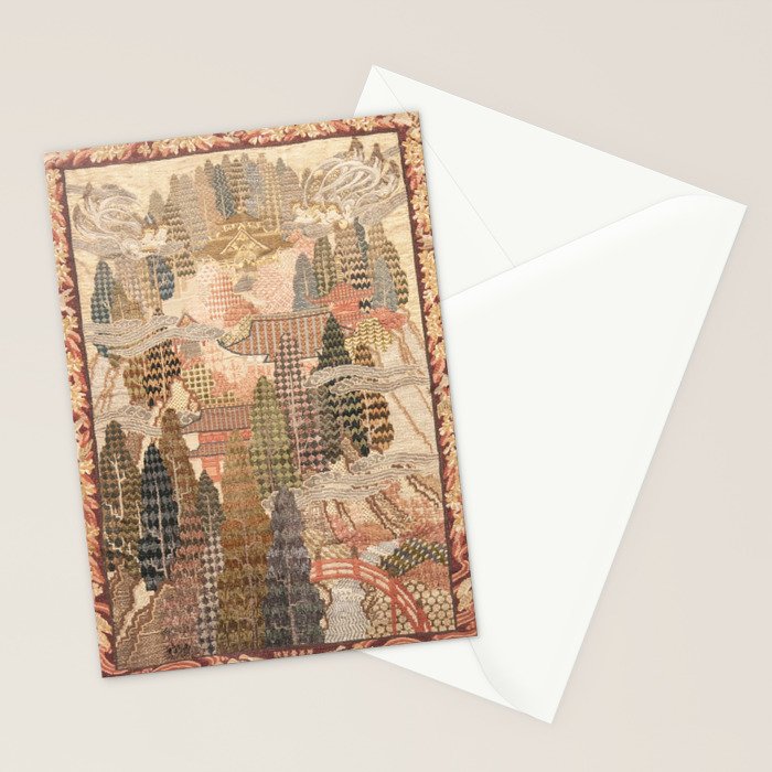 Antique 1920's Chinese Art Deco Abstract Landscape Tapestry Stationery Card Gallery Image 2