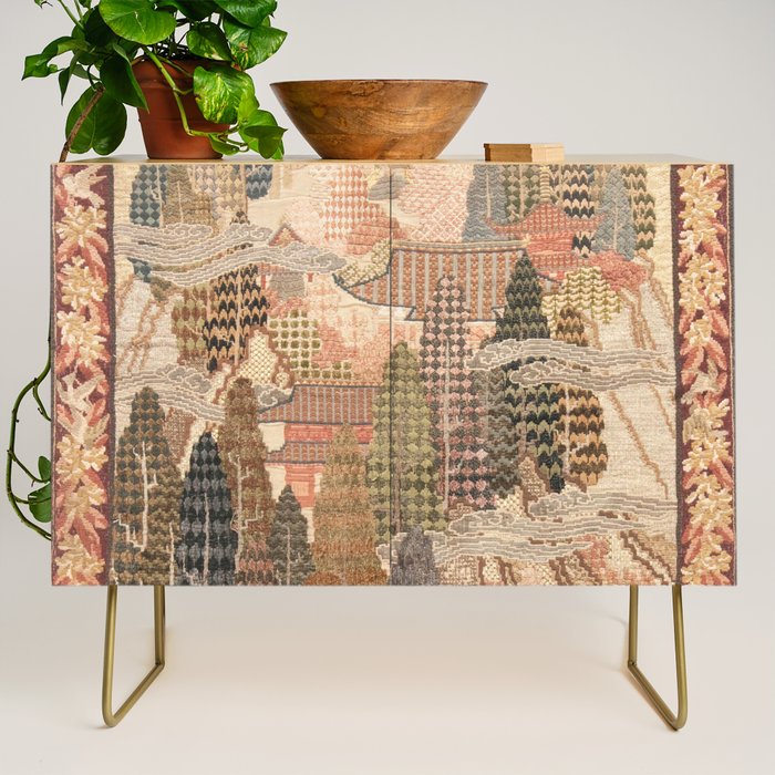 Antique 1920's Chinese Art Deco Abstract Landscape Tapestry Credenza Gallery Image 1