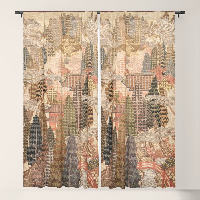 Antique 1920's Chinese Art Deco Abstract Landscape Tapestry Window Curtain Gallery Image 1