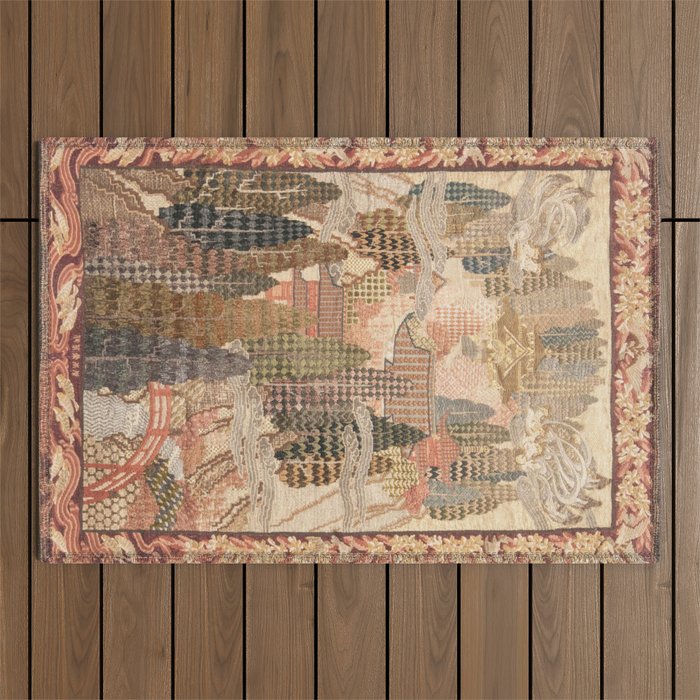 Antique 1920's Chinese Art Deco Abstract Landscape Tapestry Outdoor Rug Gallery Image 1
