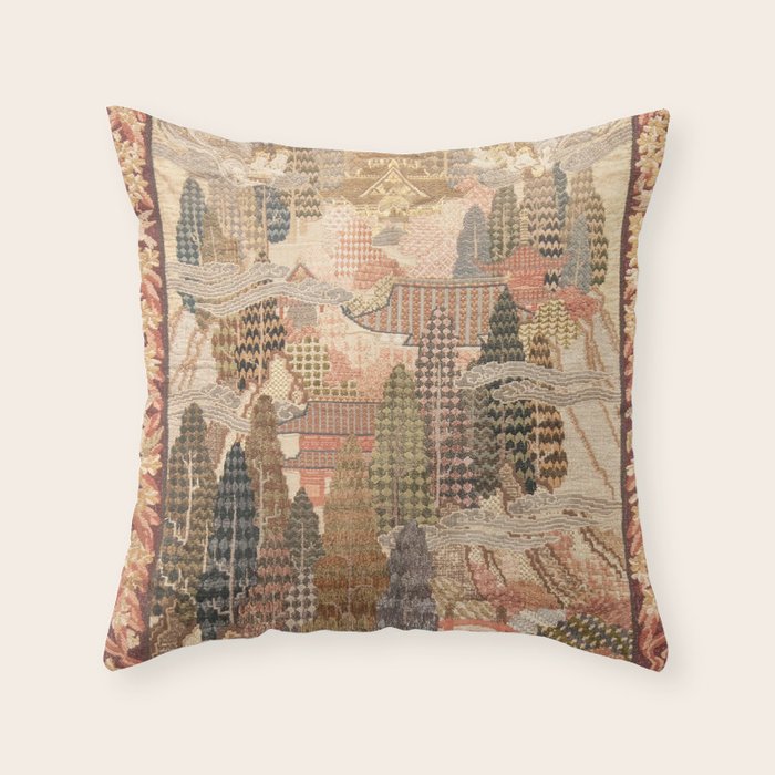 Antique 1920's Chinese Art Deco Abstract Landscape Tapestry Throw Pillow Gallery Image 6