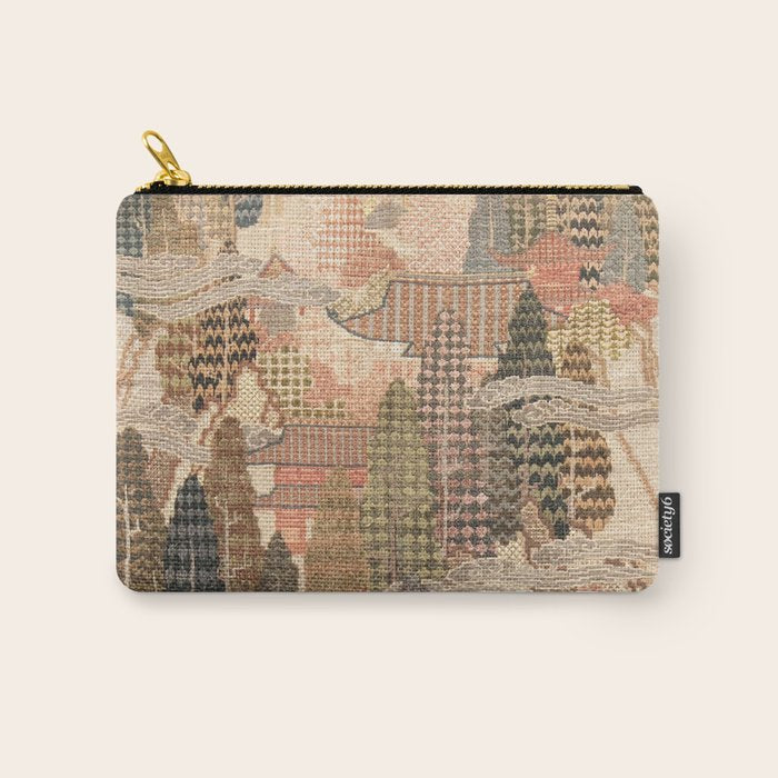 Antique 1920's Chinese Art Deco Abstract Landscape Tapestry Carry All Pouch Gallery Image 1