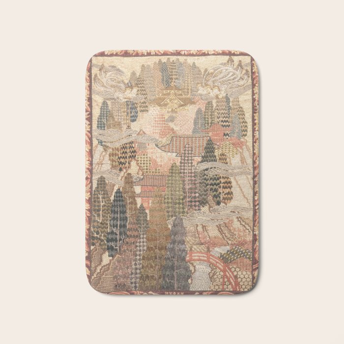 Antique 1920's Chinese Art Deco Abstract Landscape Tapestry Bath Mat Gallery Image 1