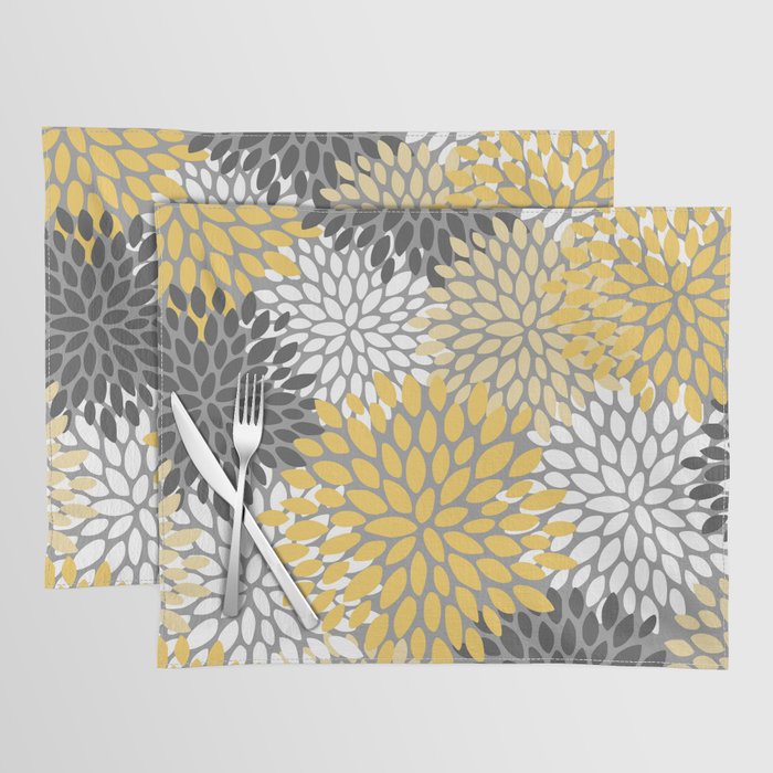 Modern Elegant Chic Floral Pattern, Soft Yellow, Gray, White Placemat Gallery Image 1