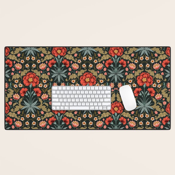 Victorian Carnation in Moody Red and Green Desk Mat Gallery Image 1