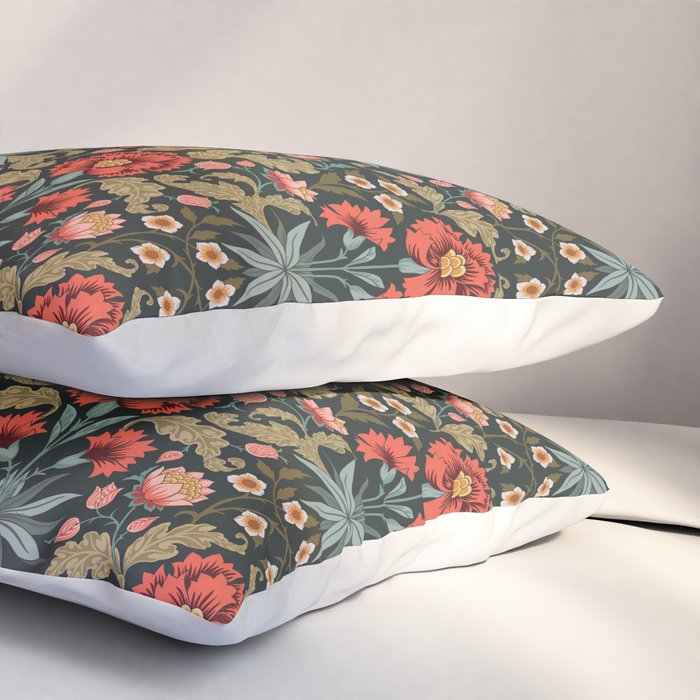 Victorian Carnation in Moody Red and Green Pillow Sham Gallery Image 3