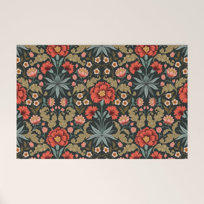 Victorian Carnation in Moody Red and Green Welcome Mat Gallery Image 1