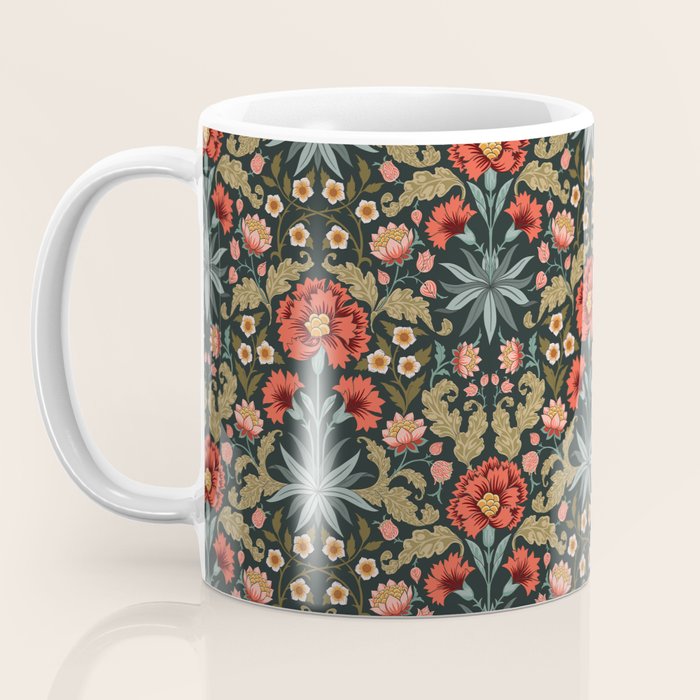 Victorian Carnation in Moody Red and Green Coffee Mug Gallery Image 3