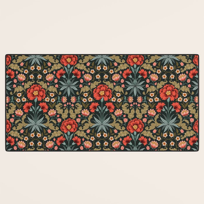 Victorian Carnation in Moody Red and Green Desk Mat Gallery Image 3
