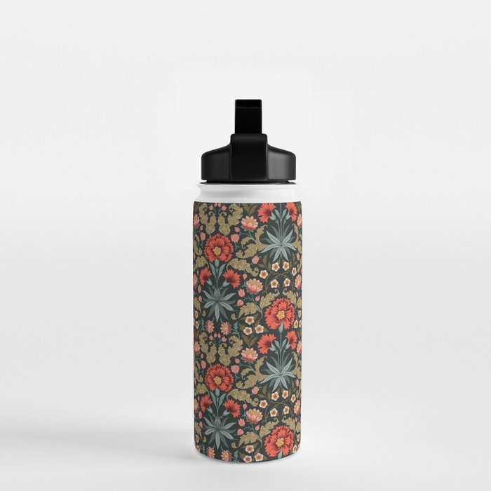 Victorian Carnation in Moody Red and Green Water Bottle Gallery Image 2