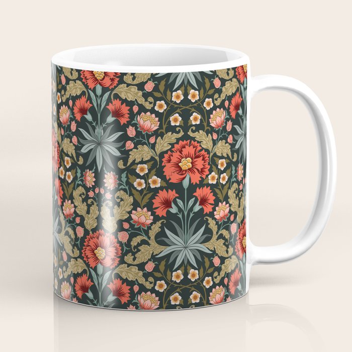 Victorian Carnation in Moody Red and Green Coffee Mug Gallery Image 1