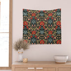 Victorian Carnation in Moody Red and Green Wall Tapestry Gallery Image 2