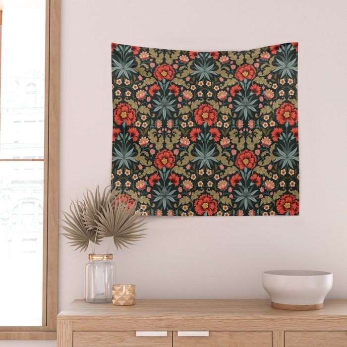 Victorian Carnation in Moody Red and Green Wall Tapestry Gallery Image 2