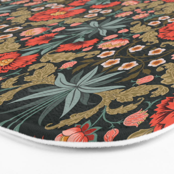 Victorian Carnation in Moody Red and Green Bath Mat Gallery Image 3