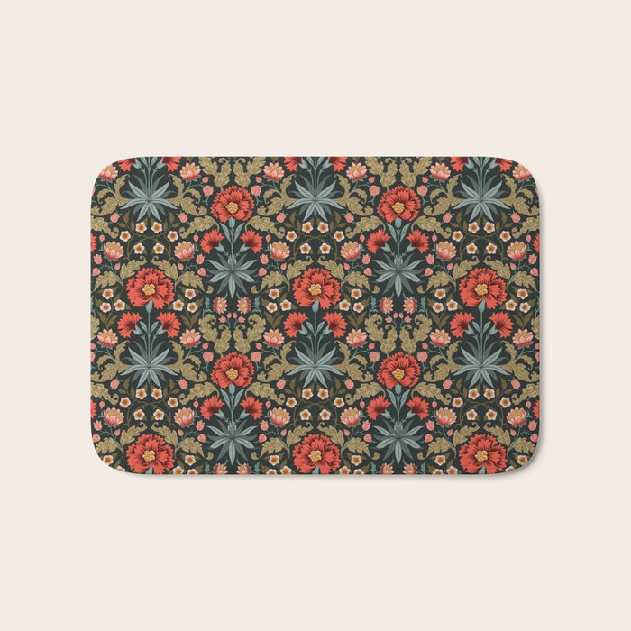 Victorian Carnation in Moody Red and Green Bath Mat Gallery Image 1