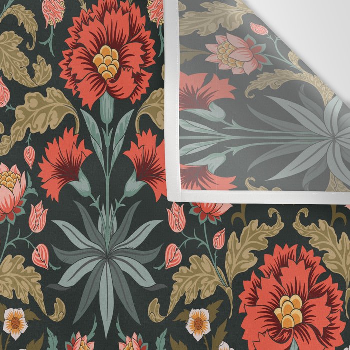 Victorian Carnation in Moody Red and Green Wall Tapestry Gallery Image 3