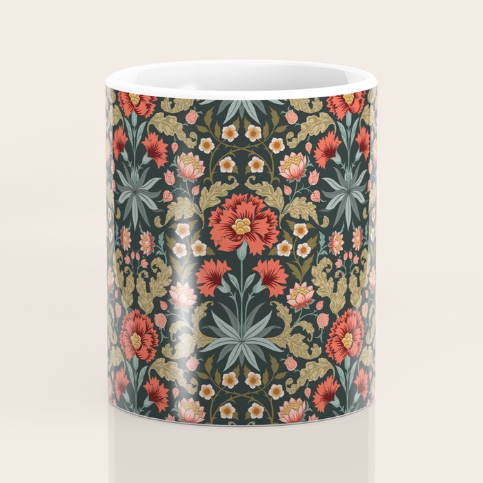 Victorian Carnation in Moody Red and Green Coffee Mug Gallery Image 4