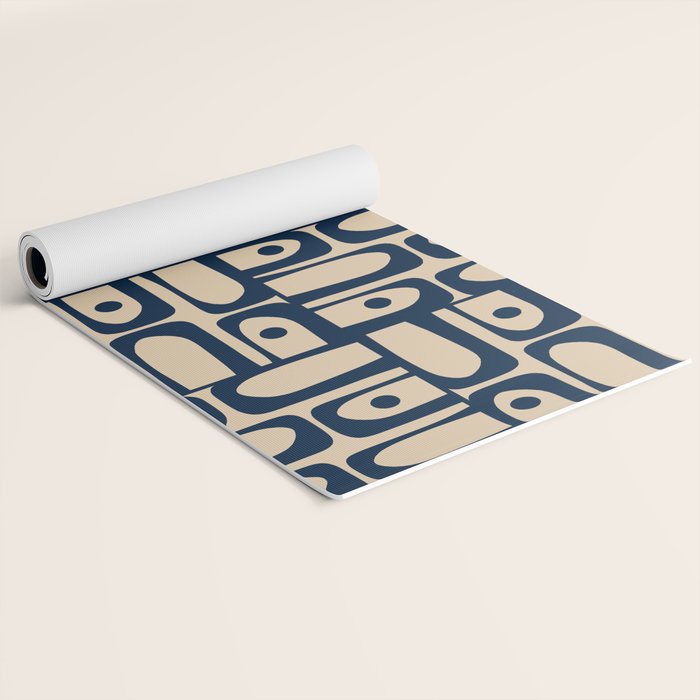 Mid Century Modern Piquet Abstract Multi Pattern in Mid Mod Navy Blue and Beige Yoga Mat Gallery Image 2