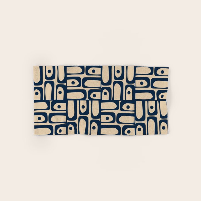 Mid Century Modern Piquet Abstract Multi Pattern in Mid Mod Navy Blue and Beige Bath Towel Gallery Image 1